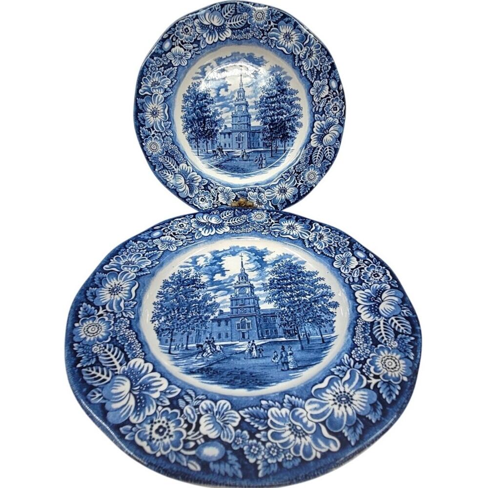 Staffordshire Vintage Liberty Blue 1776 Colonial Transferware 2 Dinner Plate 7-8